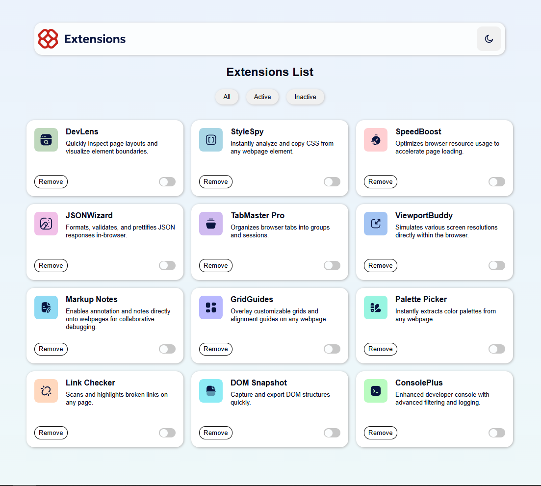 Picture of Browser Extention Maneger UI that the author made from frontend mentor